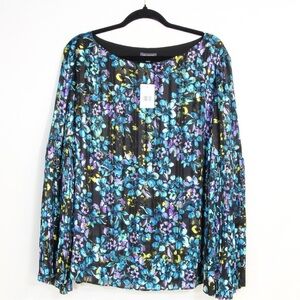 The Limited Midnight Floral Black Bell Long Sleeve Round Neck Blouse NWT
